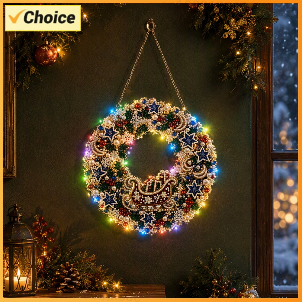 Up Lighting Decor - DIY Diamant-Punkt-Weihnachtskranz-Set mit LED-Beleuchtung, 9,84 Zoll,