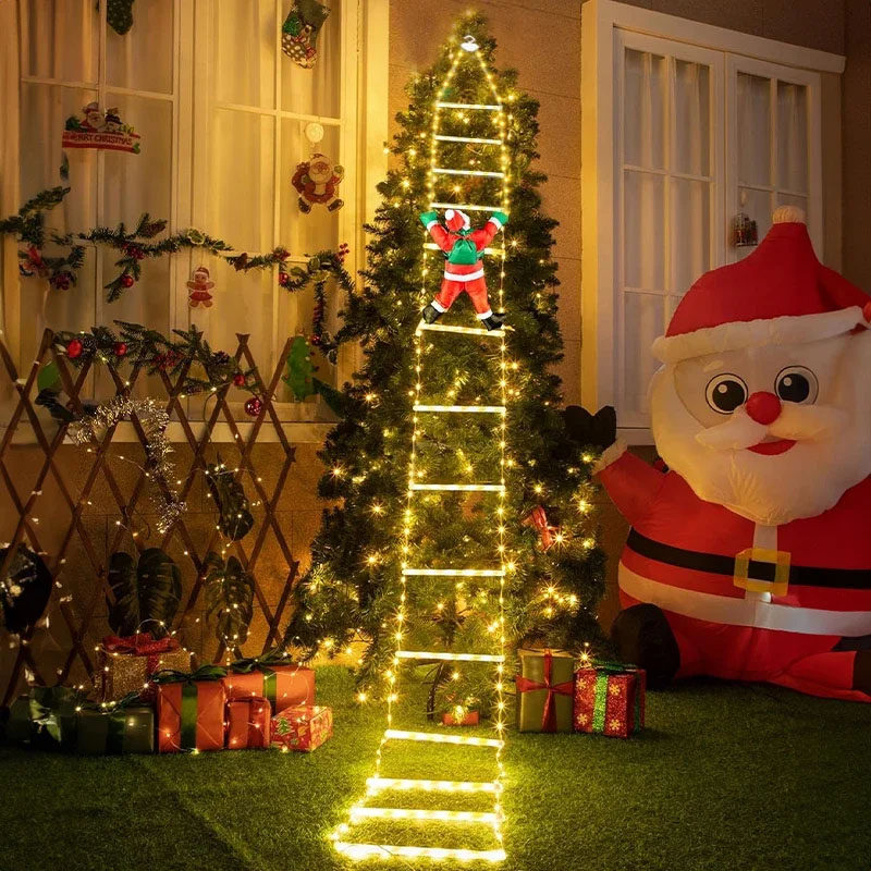Lighting Christmas Decor - LED-Weihnachtsbeleuchtung Dekorative Leiter-Lichterkette mit Weihnachtsmann für