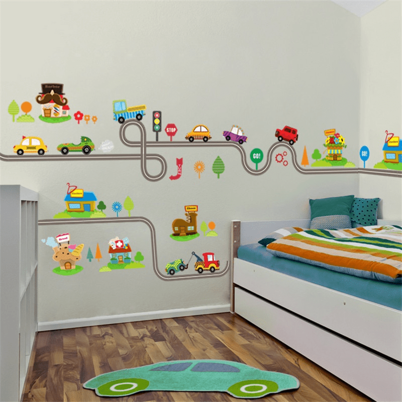 Lighting Mcqueen Bedroom Decor - 2 Stück/Set Cartoon-Autos Autobahn-Strecke Wandaufkleber Spielzimmer