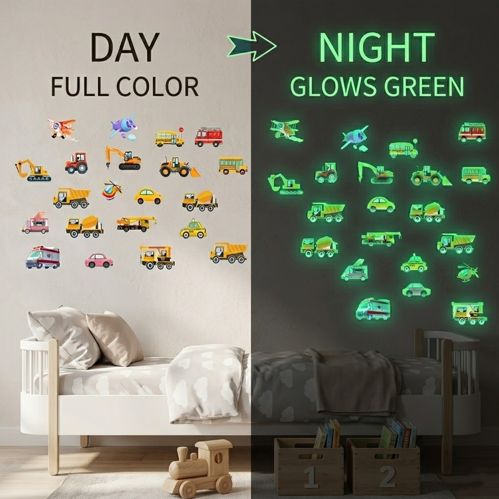 Lighting Mcqueen Bedroom Decor - Leuchtende Auto-Wandaufkleber 21-teiliges Set Tag-Nacht Zweifarbig