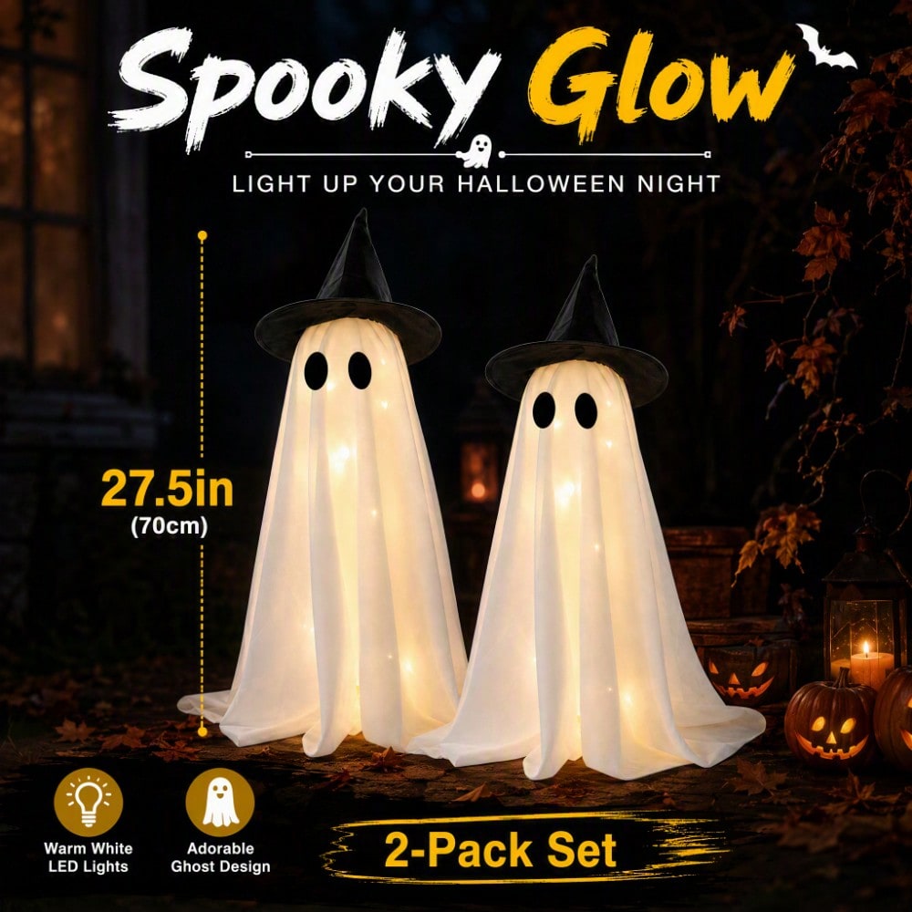 Up Lighting Decor - LED-Leuchtender Hexenhut-Geist, 2 Stück, gruselige Halloween-Figur,